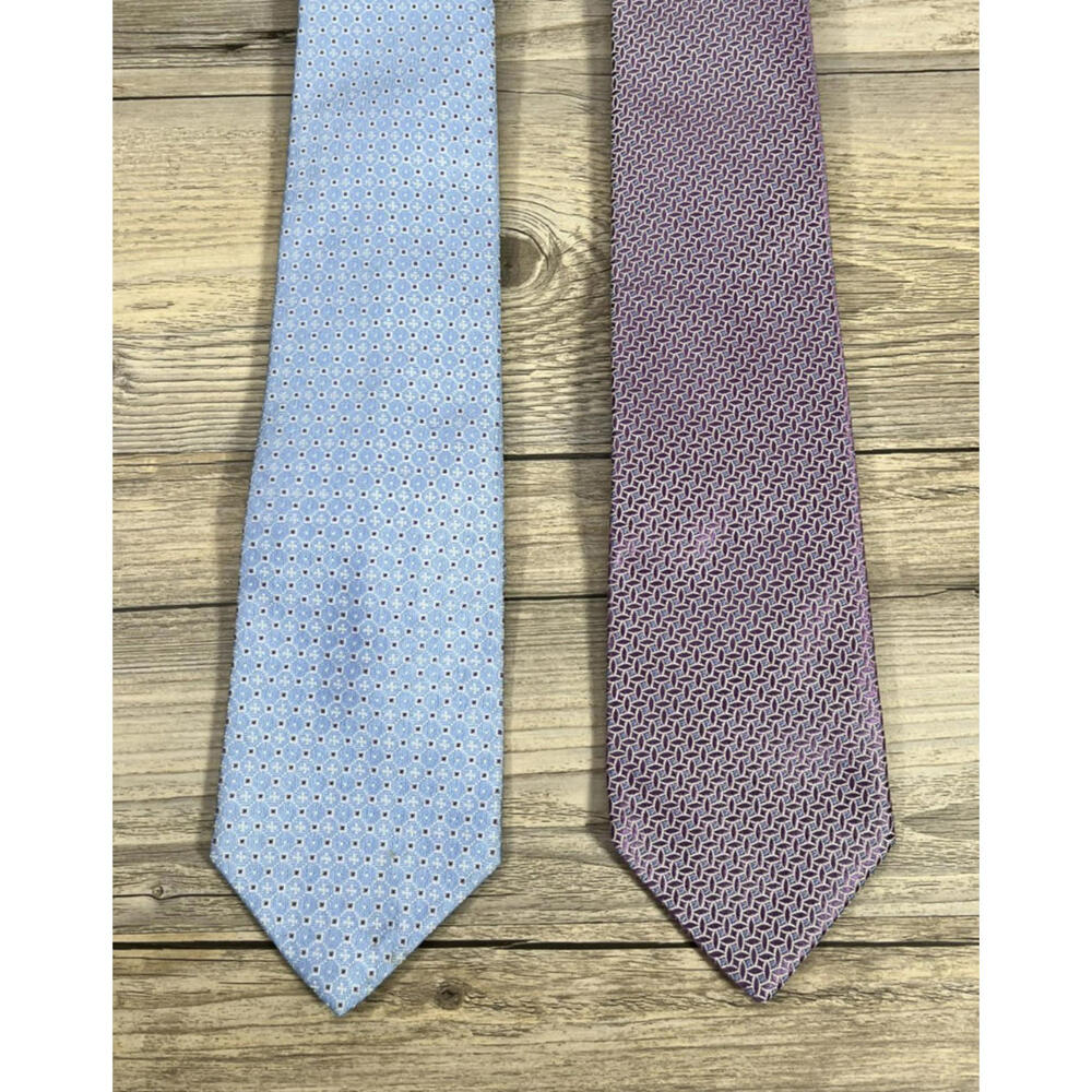 2 - Brooks Brothers Tie Makers Merchants 100% Silk Necktie Geometric Blue/Purple